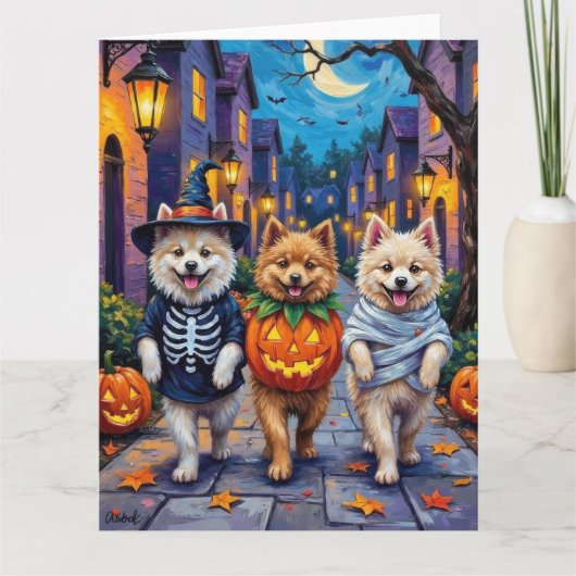 Samoyed Dogs Trick-or-Treating Halloween Costumes カード (正面)