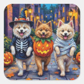 Samoyed Dogs Trick-or-Treating Halloween Costumes スクエアシール (正面)