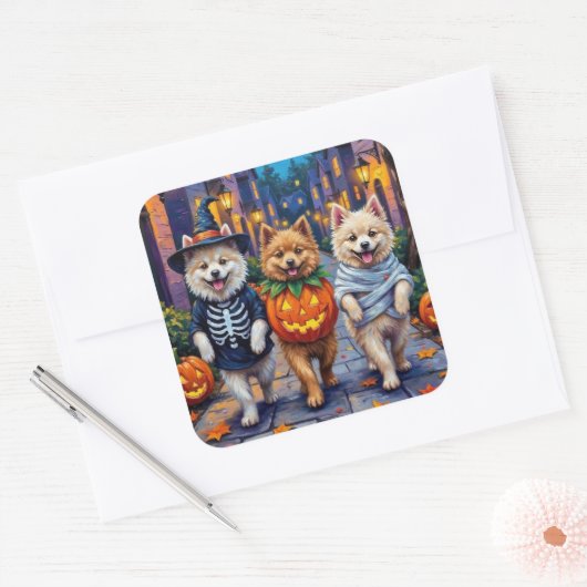 Samoyed Dogs Trick-or-Treating Halloween Costumes スクエアシール (封筒)