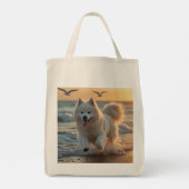 Samoyed Elegant Grocery Tote Bag トートバッグ (裏面)