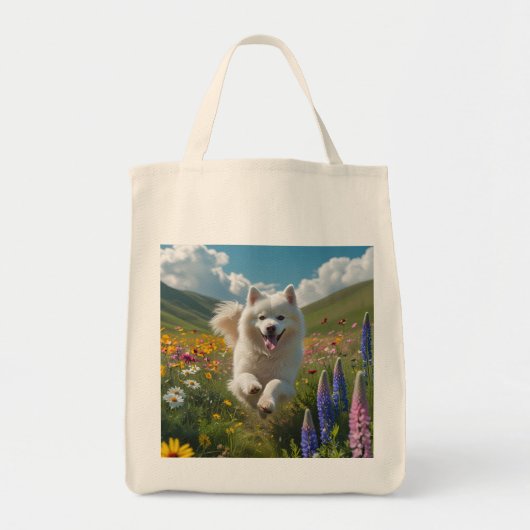 Samoyed Elegant Grocery Tote Bag トートバッグ (正面)