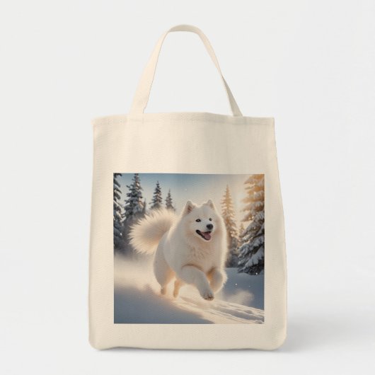Samoyed Elegant Grocery Tote Bag トートバッグ (正面)