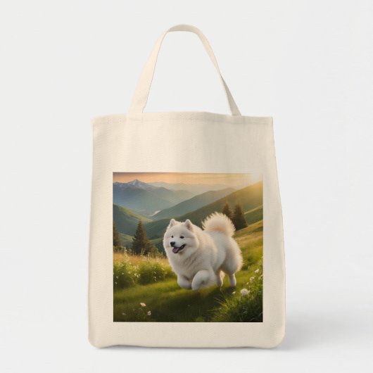 Samoyed Elegant Grocery Tote Bag トートバッグ (正面)