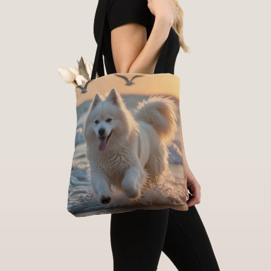 Samoyed Elegant Shoulder Tote Bag トートバッグ (クローズアップ)