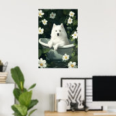 Samoyed In Bathtub Poster, Funny Dog Poster ポスター (ホームオフィス)