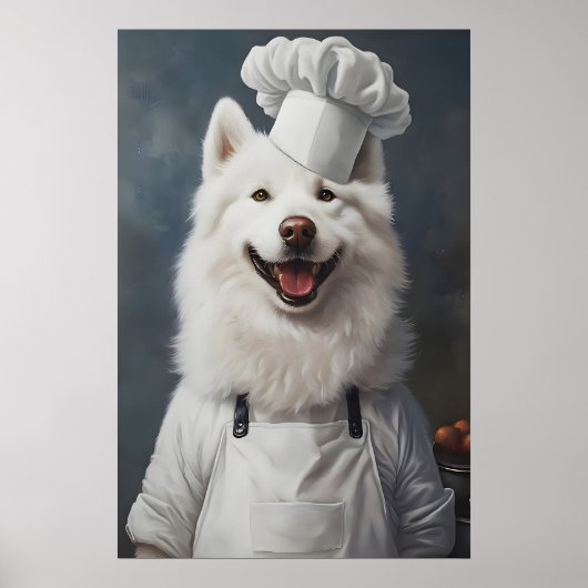 Samoyed In Chefs Hat Poster, Pet Poster, Samoyed ポスター (正面)
