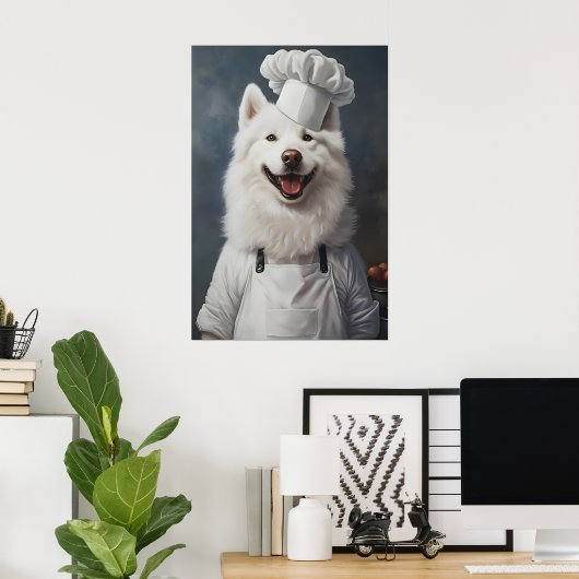Samoyed In Chefs Hat Poster, Pet Poster, Samoyed ポスター (ホームオフィス)
