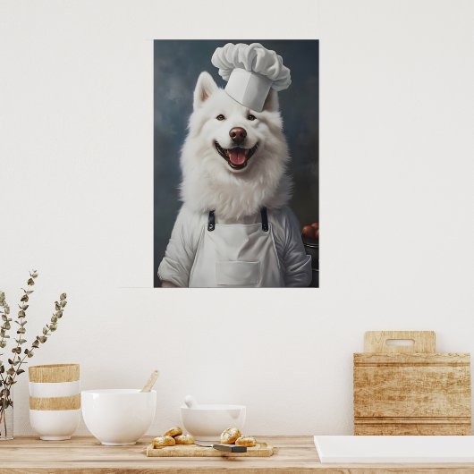 Samoyed In Chefs Hat Poster, Pet Poster, Samoyed ポスター (キッチン)