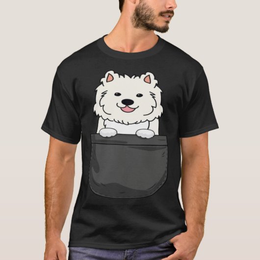 Samoyed in pocket  cute mom dad dog tシャツ (正面)