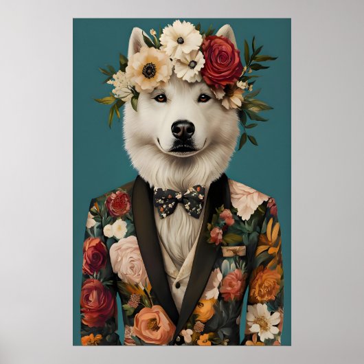 Samoyed In Suit Poster, Samoyed Portrait, Samoyed ポスター (正面)