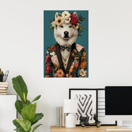 Samoyed In Suit Poster, Samoyed Portrait, Samoyed ポスター (ホームオフィス)