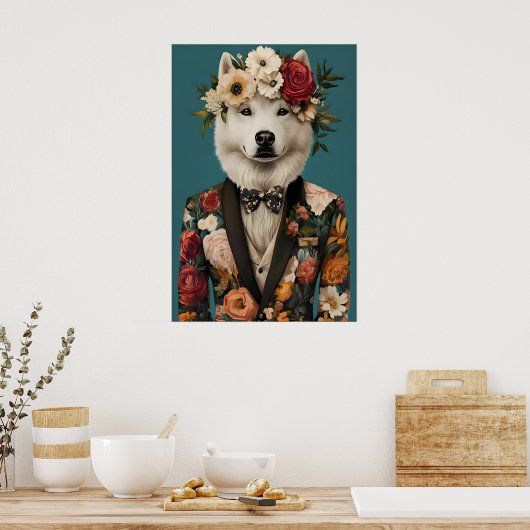 Samoyed In Suit Poster, Samoyed Portrait, Samoyed ポスター (キッチン)