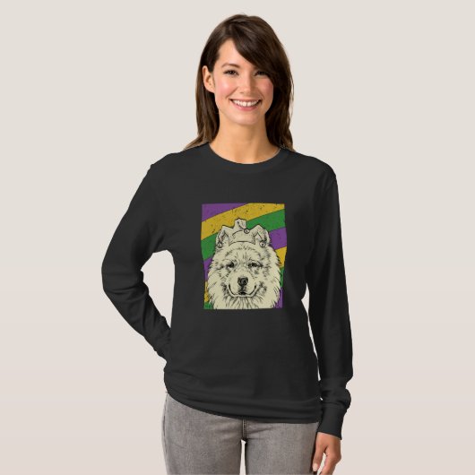 Samoyed Jester Mardi Gras Dog Mom or Dad Tシャツ (正面フル)