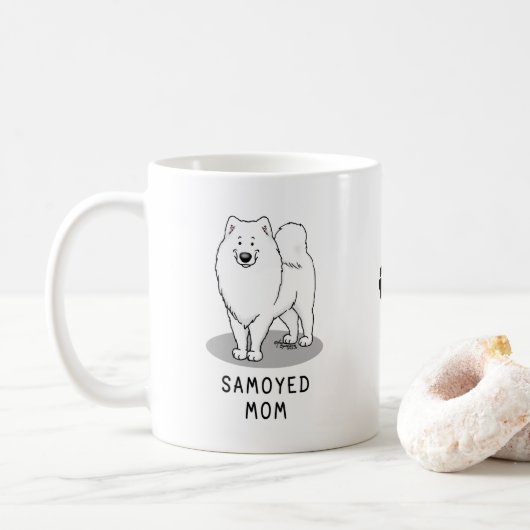 Samoyed Mom (白)かわいいおもしろい犬Mom コーヒーマグカップ (ドーナツ)