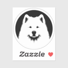 Samoyed Pop Art Classic Round Sticker Black White シール