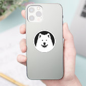 Samoyed Pop Art Classic Round Sticker Black White シール (スマートフォン)