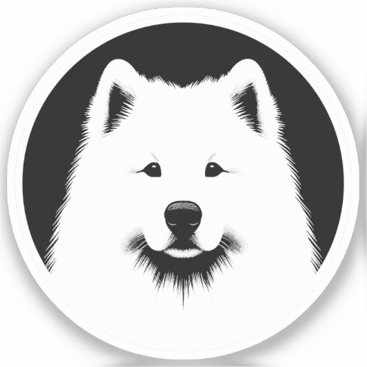 Samoyed Pop Art Classic Round Sticker Black White シール (正面)
