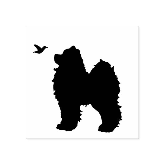 Samoyed Pup & Bird Stamp; 1" up Sq.パッドSep. ラバースタンプ (インプリント)