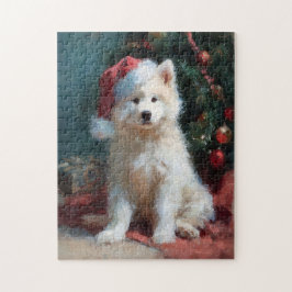 Samoyed Puppy Christmas Painting ジグソーパズル