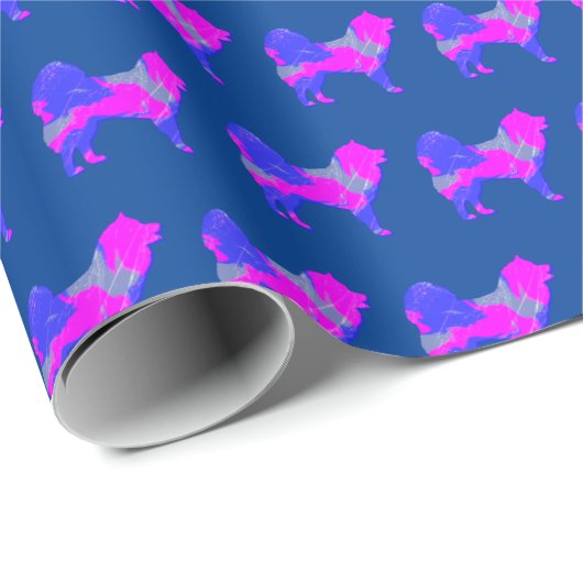 Samoyed Sammy Dog Silhouette Pink/Blue Blue Gift ラッピングペーパー (ロールコーナー)
