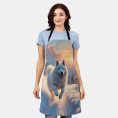 Samoyed Snowy Mountain Adventure Christmas エプロン (着用した状態)