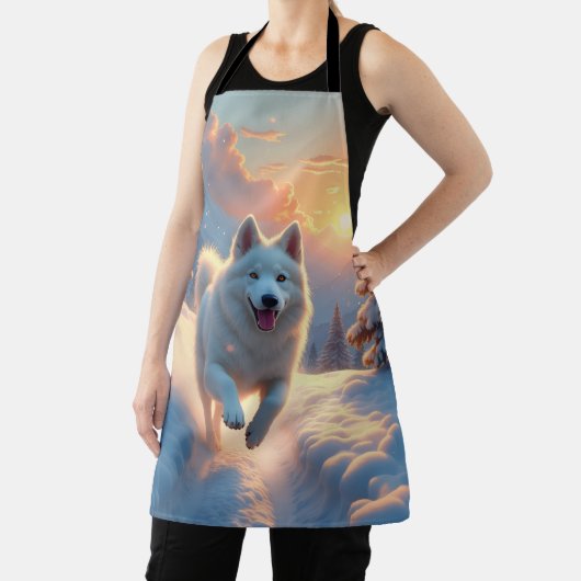 Samoyed Snowy Mountain Adventure Christmas エプロン (インサイチュ)