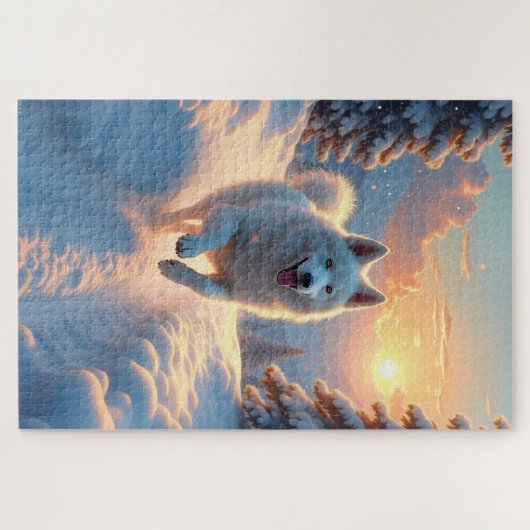 Samoyed Snowy Mountain Adventure Christmas ジグソーパズル (横)