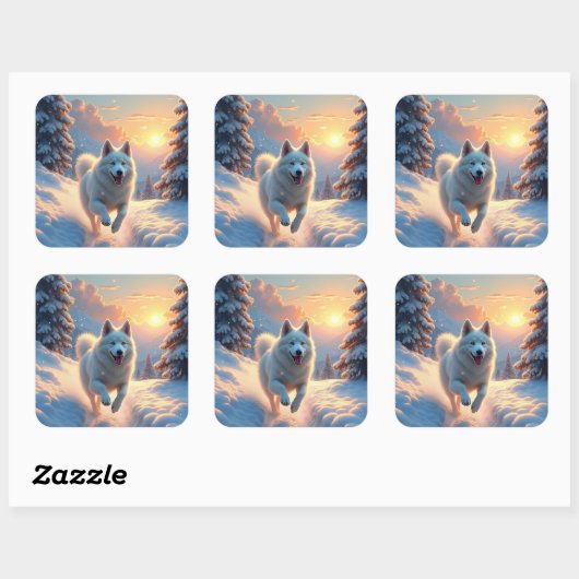 Samoyed Snowy Mountain Adventure Christmas スクエアシール (シート)