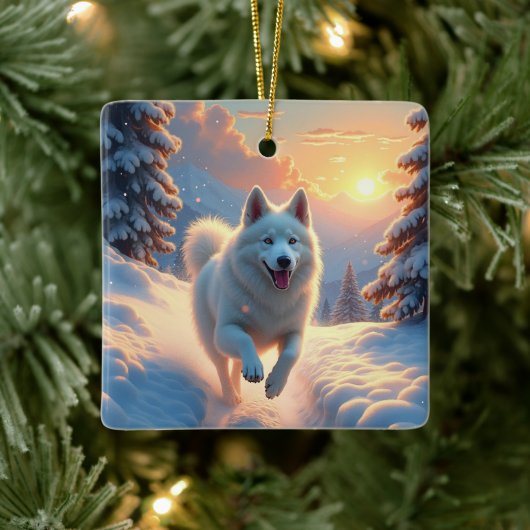 Samoyed Snowy Mountain Adventure Christmas セラミックオーナメント (ツリー)