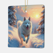 Samoyed Snowy Mountain Adventure Christmas セラミックオーナメント (左)