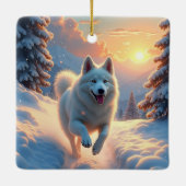 Samoyed Snowy Mountain Adventure Christmas セラミックオーナメント (裏面)