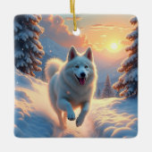 Samoyed Snowy Mountain Adventure Christmas セラミックオーナメント (正面)
