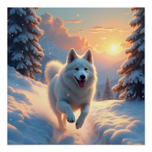 Samoyed Snowy Mountain Adventure Christmas ポスター (正面)