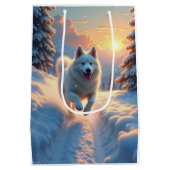 Samoyed Snowy Mountain Adventure Christmas ミディアムペーパーバッグ (裏面)