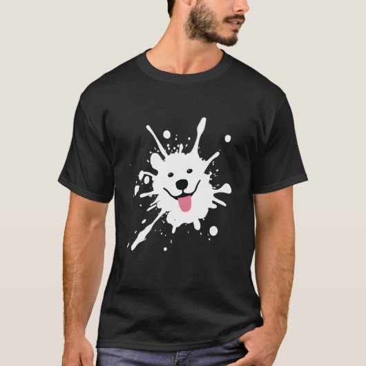 Samoyed Splatter Happy Puppy Dog Face Tシャツ (正面)