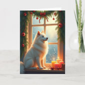 Samoyed Under the Mistletoe Christmas Painting カード (正面)