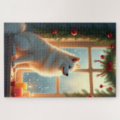 Samoyed Under the Mistletoe Christmas Painting ジグソーパズル (横)