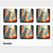 Samoyed Under the Mistletoe Christmas Painting スクエアシール (シート)