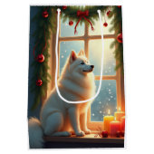 Samoyed Under the Mistletoe Christmas Painting ミディアムペーパーバッグ (裏面)