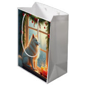 Samoyed Under the Mistletoe Christmas Painting ミディアムペーパーバッグ (裏面アングル)
