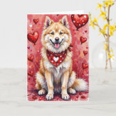 Samoyed Valentine’s Day Dog with Hearts Red カード (黄色い花)