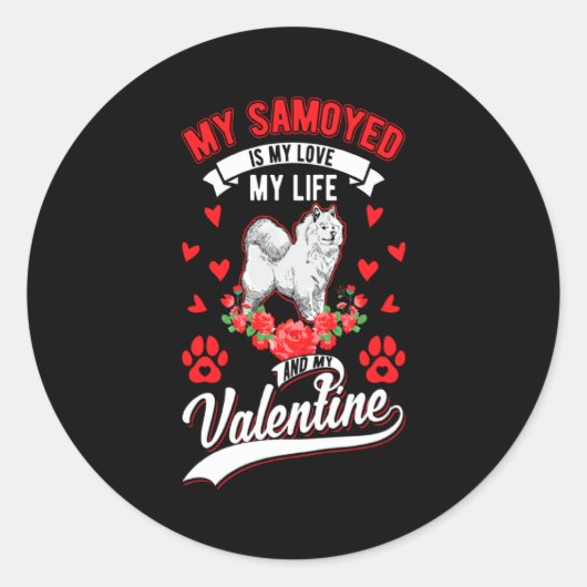 Samoyed Valentines Day Samoyed 1  ラウンドシール (正面)