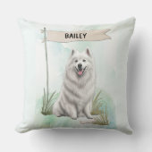 Samoyed Watercolor Personalized Dog クッション (正面)