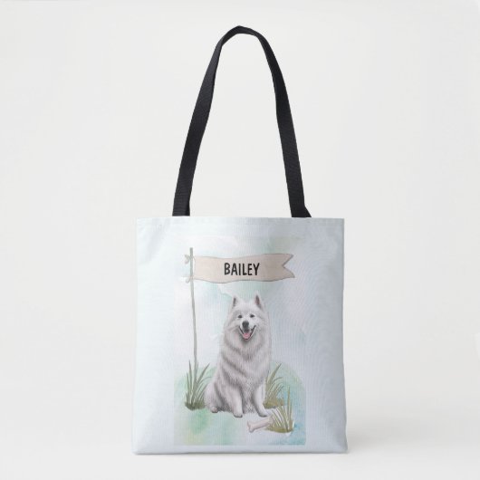 Samoyed Watercolor Personalized Dog トートバッグ (正面)