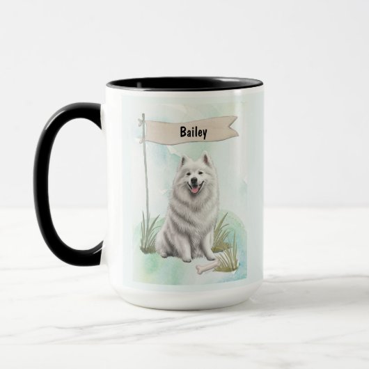 Samoyed Watercolor Personalized Dog マグカップ (左)