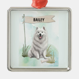 Samoyed Watercolor Personalized Dog メタルオーナメント