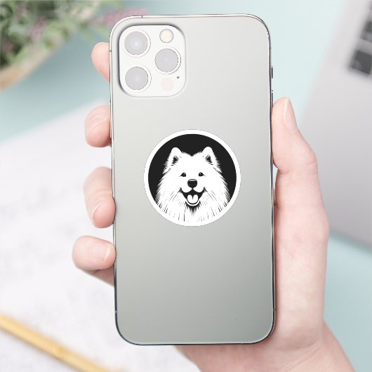 Samoyed White Pop Art Classic Chic Sammie Smile シール (スマートフォン)