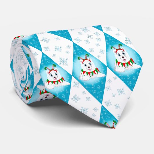 Samoyed Winter Holiday Diamond Pattern  ネクタイ (ロール)