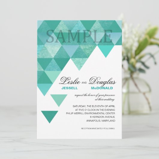 SAMPLE signature matte Geometric Trianglesティール(緑がか 招待状 (スタンド正面)