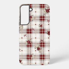 Samsung 向けレッド プリント柄 フラワー 携帯ケース galaxy s22+ケース